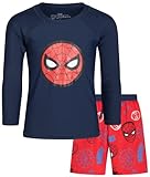 Marvel Avengers Boys' Rash Guard Set - Spider-Man Captain America Hulk Black Panther UPF 50+ Swim Shirt & Trunks Set (2T-12), Size 8, Navy/Red Spider- Man