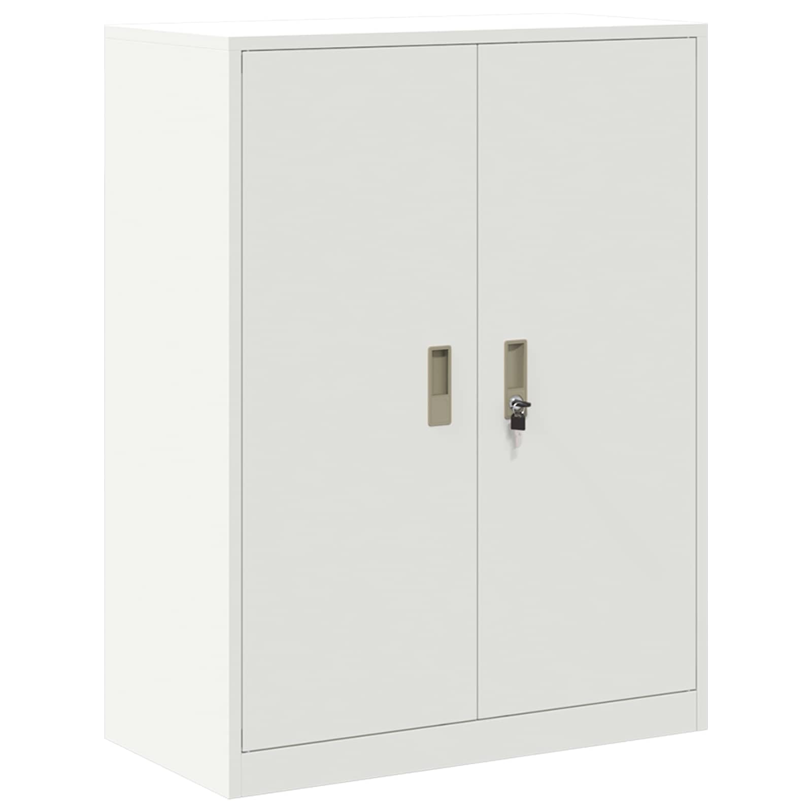 Armadio portaoggetti in acciaio bianco, 80 x 40 x 105 cm, verniciato a polvere, design industriale, con ante chiudibili, per ufficio e documenti