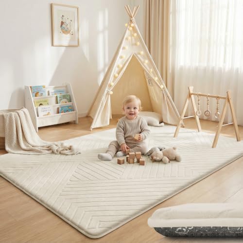 Image of Baby Play Mat for Floor 1.3 inch Thick Foam Padded Area Rug 79 inchx 158 inch (Ivory)