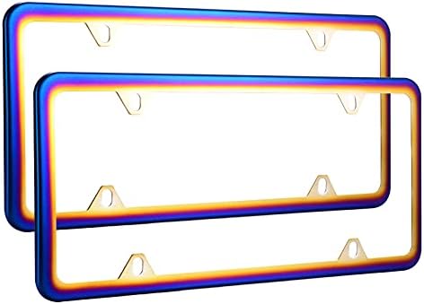 Deselen Chrome License Plate Frame, Exclusive Chameleon License Plate Covers Flowery Bluing, Mirror Polishing Finishing, 2 Pack for Car Plate (Chrome and Blue)