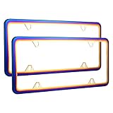 Deselen Chrome Chameleon License Plate Frame, Exclusive Flowery Bluing, Pack of 2 (Chrome and Blue)