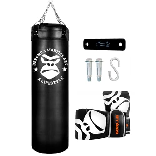Kit Luta Saco de Boxe Muay Thai120 Cm + Luva Bate Saco Suporte Aço para Saco de Pancada Gorilla