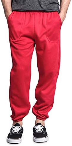 Men's Elastic Cuff Fleece Sweatpants - HILLSP - Red - Large