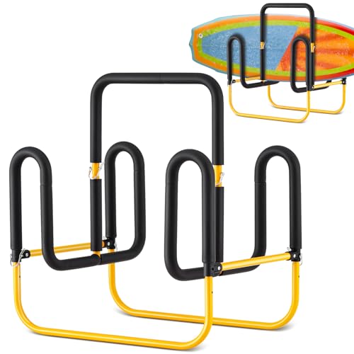 Gisafai Double Up Sup Stand, Holds 2 Standing up Paddle Boards, Freestanding Paddleboard Dock Storage Rack Heavy Duty Metal Surfboard Stand Paddle Board Holder for Floor Outdoor Garage, Yellow