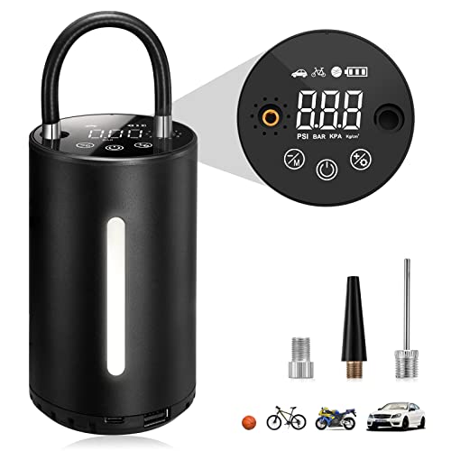 FILLUCK Cordless Tire Inflator Portable Air Compressor with Digital Pressure Gauge 4000mAh Rechargeable LCD Display Air Pump For Car Bike Tires Ball and Inflatables, with Emergency LED Light