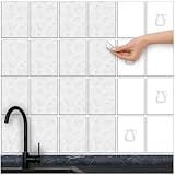 FoLIESEN Juego de 16 adhesivos para azulejos de baño. cocina. baño. 15 x 22.5 cm. autoadhesivo. diseño de hojas blancas. 15 x 22.5 cm