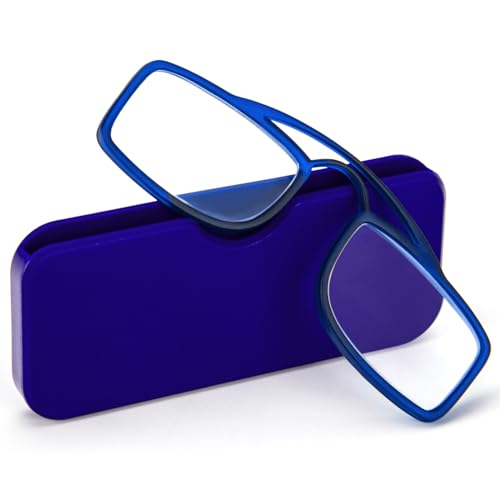 MMOWW Gafas de Lectura sin Patillas Unisex Diseño de Nariz de Clip Gafas de Lectura Portátiles Diseño Flexibles e Irrompibles Compactas (Azul, +1.0)