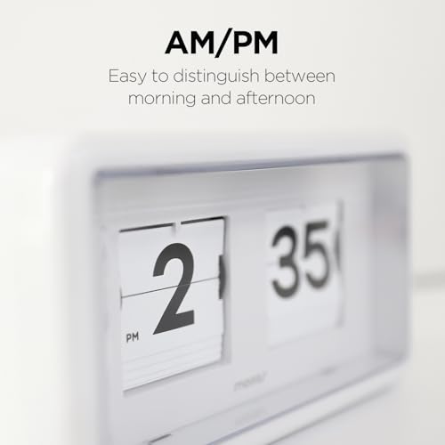 mooas Newtro Flip Desk Clock, Retro Design Auto Flip Clock, Automatic Turning Vintage Flip, Battery Powered, AM/PM, Home Décor Ideal for Home Office School Hotel Café (Cream)