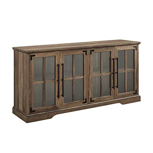 Walker Edison Farmhouse Barn Glass Door Wood Universal TV Stand for TV's up to 64" Flat Screen Living Room Storage Cabinet Doors and Shelves Entertainment Center, 58 Inch, Rustic Oak
