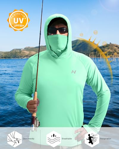 Image of isnowood Sun Shirt UPF 50+ Men's Fishing Long Sleeve UV Protection Hoodie Hiking Rash Guard Swimming Running