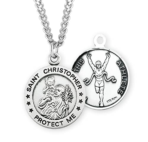 The Christian World St Christopher Round Sterling silv. Track Male Athlete Medal Pendant Necklace vbn-fh-6081