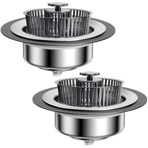 Flaviao Upgraded 3 in 1 Kitchen Sink Drain Strainer Stopper with Strainer Basket, 2PCS Kitchen Sink Stopper Universal for US Standard 3-1/2 Inch Drain Pop Up Anti-Clogging Fast Drainage Cover
