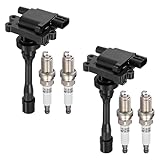 BDFHYK 2 Ignition Coil Pack UF295 and 4 Iridium Spark Plug 96457 Compatible with Chrysler Sebring, Compatible with Dodge Stratus, Eclipse Galant Lancer Mirage Outlander Coil for GN10191