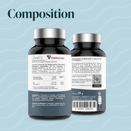 NOVOMA Fer Bisglycinate Ferrochel® 14 mg + Vitamine C, 90 Gélules – vue 2