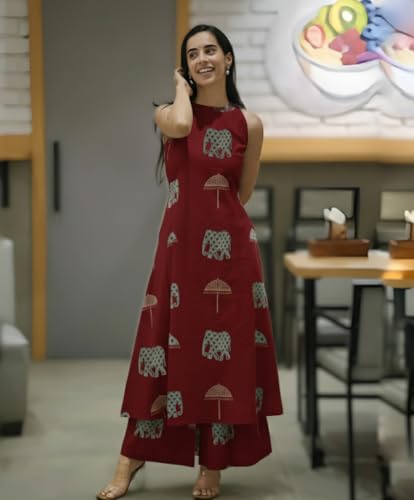Image of GoSriKi Cotton Co Ord Set for Women | Kurta with Palazzo | Kurti for Woman | Black Printed Ethnic Outfit | Cord Style Dress | Stylish Indian Clothing Office Party Traditional Fashion Look