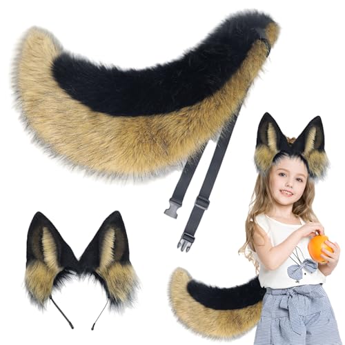 Ensemble oreilles et queue de loup en fausse fourrure douce