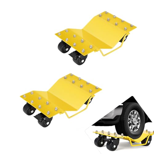 Aptliton Car Dolly Wheel Tire Skate 2 Pack 8000LBS Total Capacity Heavy Duty Vehicle Moving Dolly with 360° Ball Bearings Wheels Lockable Casters V-Shaped Car Tire Dolly for Garage Auto Repair Yellow