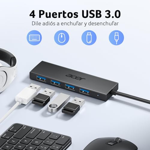 acer Hub USB 3.0 con 5 porte, 4 Porte Dati USB 5Gbps Per PC- 60cm - 3