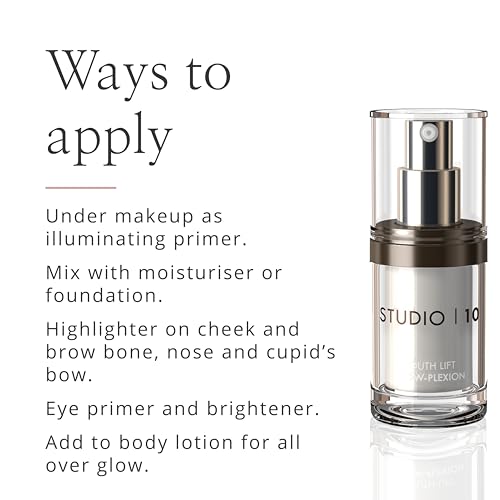 Studio 10 Skin Lift Glow-Plexion - Liquid Glow Primer, Illuminator and Highlighter - Hydrates, Firms & Lifts Mature Skin for a Youthful Radiant Glow - Versatile Face Makeup - Illuminating Primer - Image 6