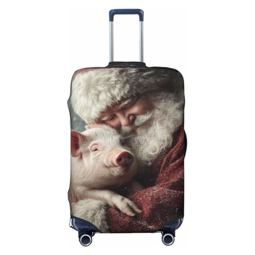 Santa Claus Hugging Pet Pig Elastic Travel Luggage Covers Dustproof Scratch-Resistant Suitcase Protector Fit 22-24 Inch