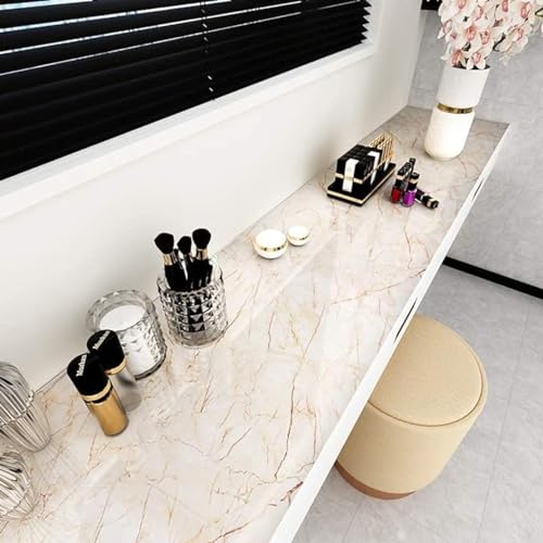 Image of Kitchen Cabinets Marble Wallpaper Roll for Home & Kitchen Decor - Oil Proof Waterproof Self Adhesive Wall Paper Sticker for Floor Tiles, Countertop, Cupboard, Drawer (60 * 200 cm) (Cream, 1)