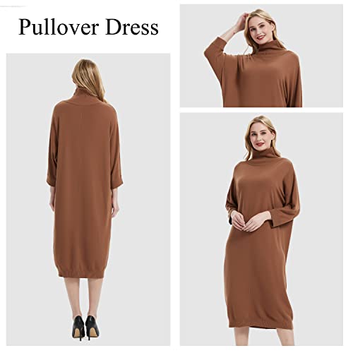 Women's Crew Neck Long Sleeve Over Knee Length Pullover Loose Oversized Bodycon Sweater Dress3