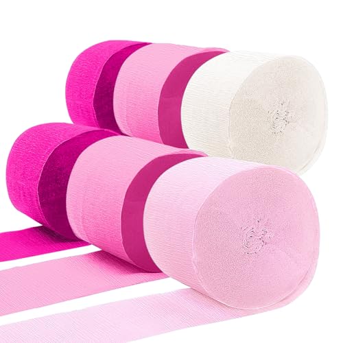 Image of PheiLa Crepe Paper Streamers 6 Rolls 492ft, Crepe Paper Romantic Decorations Pink and White Party Supplies for Valentines Day Girls Birthday Party Decor, 1.77 Inch x 82 Ft /Roll