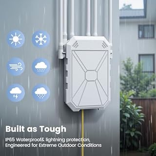 Outdoor WiFi Extender AC1200, Long Range Outdoor WiFi Booster, Outdoor WiFi Access Point, IP67 Weatherproof, Repeater/AP/Router Mode, with PoE, WPA3 Security, for Patio, Starlink, Yard, Farm