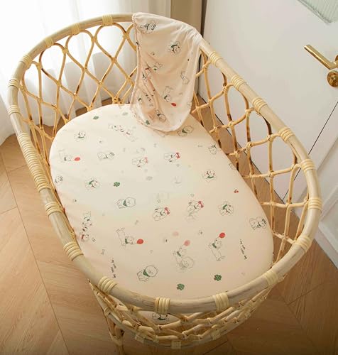 Image of SDY Dog Bassinet Sheets Boys Girls,Fit for Rectangle, Round, Oval, Hourglass Mattress, Flexible for Different Bassinet Pad /Mattress 2 Pack 32 * 16 * 4 inches (Dog)