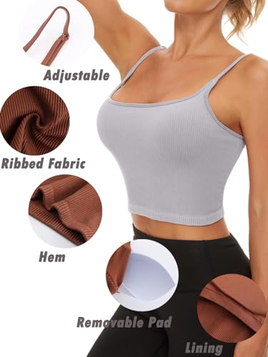 Image of Chilylori Seamless Sports Bra Cropped Tank Top with Adjustable Strap 2 Pack | Workout Tops Ribbed Sports Bra for Women Wireless Longline Crop Tank Padded Comfortable Brami