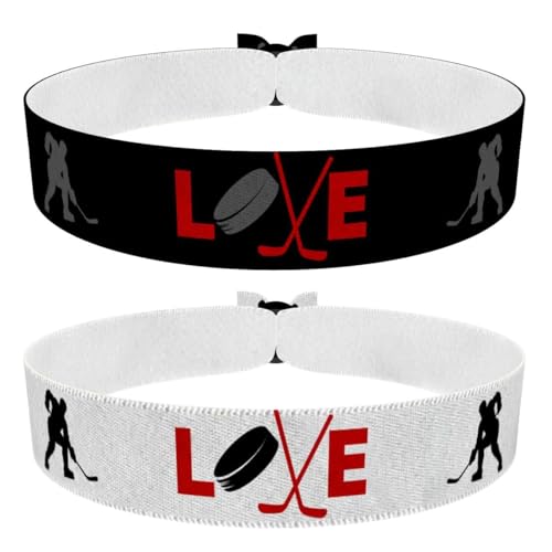 Eishockey Stoffarmband Set schwarz und weiß - 2er Set Herren Damen - Handmade Sport-Accessoires - Wasserfest & Verstellbar - Perfektes Geschenk für Sportliebhaber - Unisex Armbänder