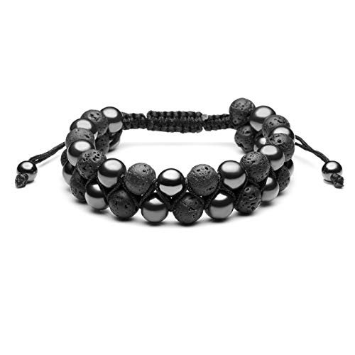 Jovivi 4pcs Hematite Beads Black Agate Lava Rock Stones Tiger Eye Bracelets for Men Double Layer Stress Relief Aromatherapy Essential Oil Diffuser Healing Lava Bracelet Adjustable2