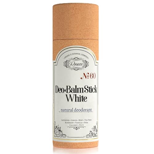 ROSECE DeoBalm Stick White - Vegan, Aluminum-Free, & Cruelty-Free Natural Deodorant - Long-Lasting Freshness with Essential Oils, Floral & Citrus Notes - 60ml for Sensitive Skin - 100% Herbal