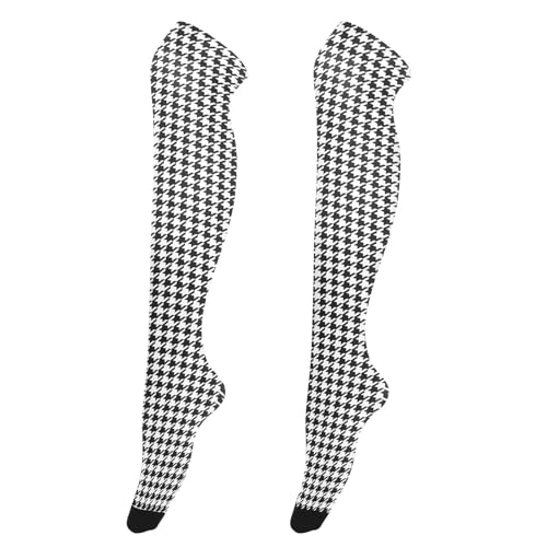 DOMIKING Thigh High Socks for Women Black Houndstooth Leg Warmers Over the Knee Socks for Dresses