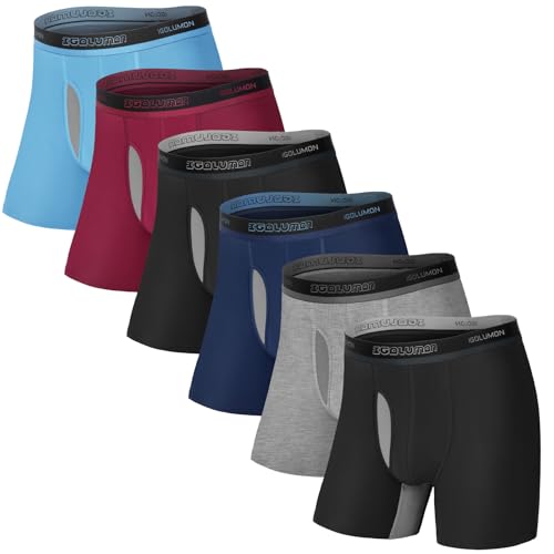 IGOLUMON Men's Underwear Bamboo Rayon Breathable Boxer Briefs with Fly Moisture-Wicking Lightweight Underwear, 6 pack