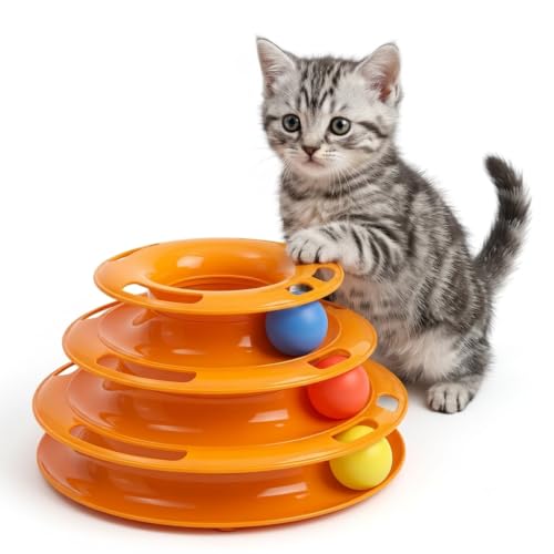 Image of 3-Tier Cat Track Toy Interactive 3 Layer Ball Roller Tower and Turntable Puzzle for Kitten Mental & Physical Exercise, Boredom Relief Toy | Tower of Tracks for Cats and Kittens (Color May Vary)