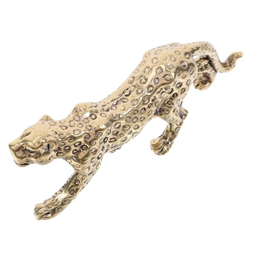 DECOMELODY Vintage Messing Leopard Deko Figur Tischdekoration Retro Stil Handgefertigt Feine Details Kompakte Platzsparend Für Wohnzimmer Büro Desktop