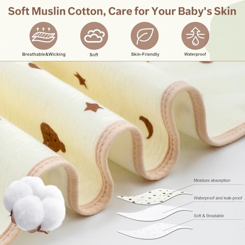 Muslin Diaper Changing Pad, Waterproof Diaper Change Liners for Baby, Leakproof Quick Drying Pads, Portable Diaper Changing Mat for Travel, Reusable Incontinence Underpads Protectors