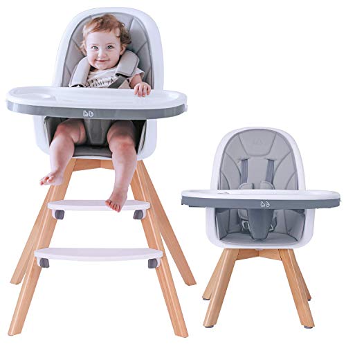 HAN-MM Baby High Chair with Removable Gray Tray, Wooden High Chair, Adjustable Legs