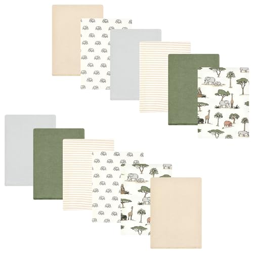 Luvable Friends Hudson Baby Flannel Burp Cloths 12pk, Jungle Safari