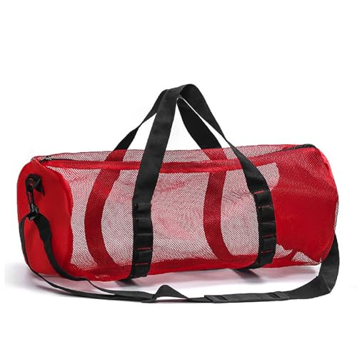 ReignSword Mesh Duffle Bag for Scuba Dive or Snorkel, 22.8 x 10.6 x 10.6 Inches Portable Snorkeling Equipment Carry Bag with Adjustable Shoulder Strap (Red)