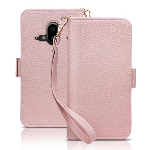 SZJAMIE らくらくスマートフォン F-52B ケース 手帳型 f52b ケース 手帳型 かわいい f52b スマホケース 財布型 人気 可愛い 上質な手触り f-52b 手帳型ケース 着脱しやすい カード収納 おしゃれ 純正 お洒落 横置きスタンド機能 ストラップホール付き 携帯ケース (らくらくスマートフォン F-52B対応,アプリコットピンク)