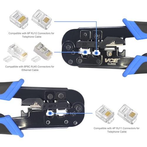 Image of SmartTech Network Dual Modular Crimper Cable Stripper Cutter RJ11 RJ12 RJ45 Connector Cat5 Cat5e Crimping tool Pliers, for Ethernet Network and Telephone Cables Crimper Cutter Wire Stripper Hand Tool