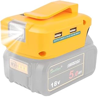 Waitley Battery Adapter for Dewalt USB Adapter Charger, DCB090 Battery Adapter with LED Work Light, DC Port & Dual USB Port, Power Source Charger for 14.4V 18V 20V Lithium-ion Battery