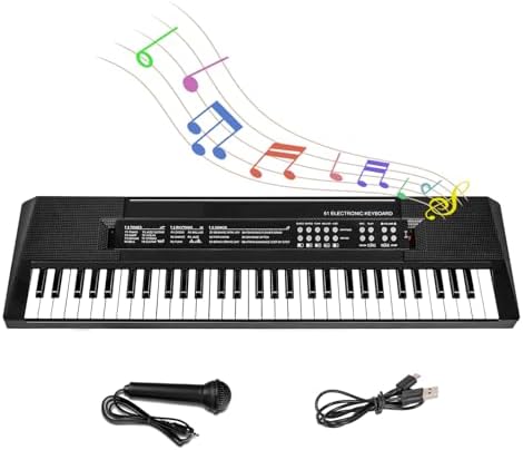 M SANMERSEN Kids Music Keyboard, 61-Key Portable Electronic Piano Toy with Microphone, Teaching Tool for Beginners, Ages 3-12, Black M SANMERSEN Kids Music Keyboard, 61-Key Portable Electronic Piano Toy with Microphone, Teaching Tool for Beginners, Ages 3-12, Black