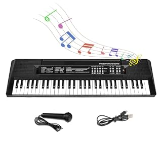 M SANMERSEN Kids Music Keyboard, 61-Key Portable Electronic Piano Toy with Microphone, Teaching Tool for Beginners, Ages 3-12, Black - Les Beatles, Paul McCartney, John Lennon, RIngo Starr, George Harrison