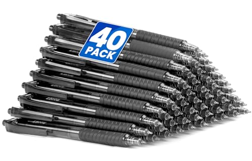 Sooez 40 Pack Bulk Pens Ballpoint, Smooth Writing Pens with Soft Grip, Retractable Black Ink Pens, Medium Point 1.0mm Pen for Journaling, Ballpoint Pen Office Supplies for Nurse, Server, Note Taking