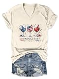 Red Wine Blue 4th of July Shirts for Women Patriotic Independence Day V Neck T Shirt Short Sleeve Summer Top