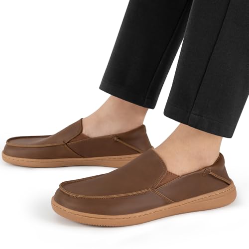 Image of Men's Barefoot Dress Shoes - Zero Drop Comfort Breathable Micro-Perforated Learher, No Break-in Needed, Slip-On Elastic Laces for Business & Travel