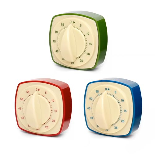 Kikkerland Retro Kitchen Timer – Vintage Decor for Home & Kitchen – Windup Timekeeper, 1 Timer in a Surprise Color